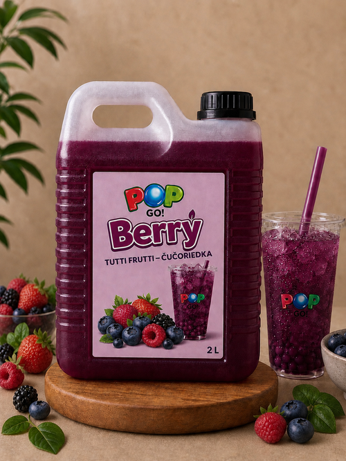 Sirupový koncentrát Berry 2 l pre Bubble Tea s príchuťou tutti frutti a lesného ovocia.