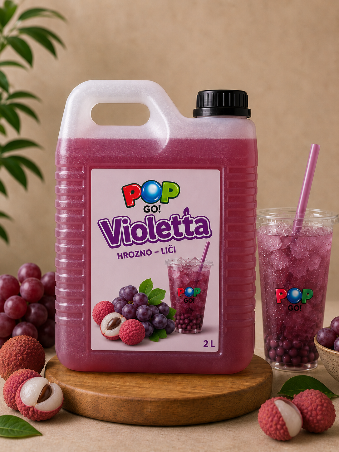 Sirupový koncentrát Violetta 2 l pre Bubble Tea s príchuťou hrozna a liči.