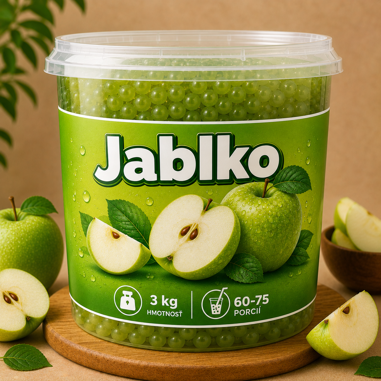 Praskajúce guličky Jablko do Bubble Tea s ovocnou náplňou a chuťou jablka.