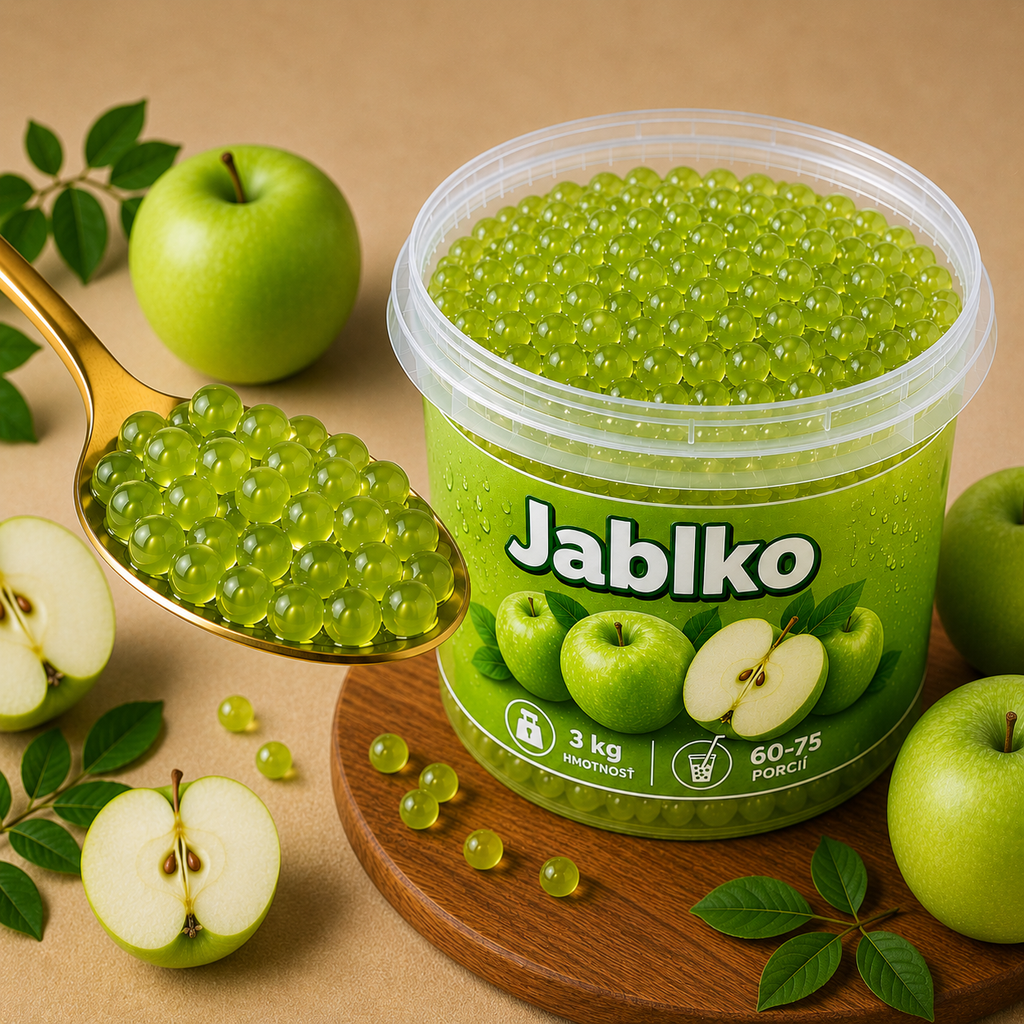 Praskajúce guličky Jablko (Popping Boba) vhodné do Bubble Tea, limonád a dezertov.