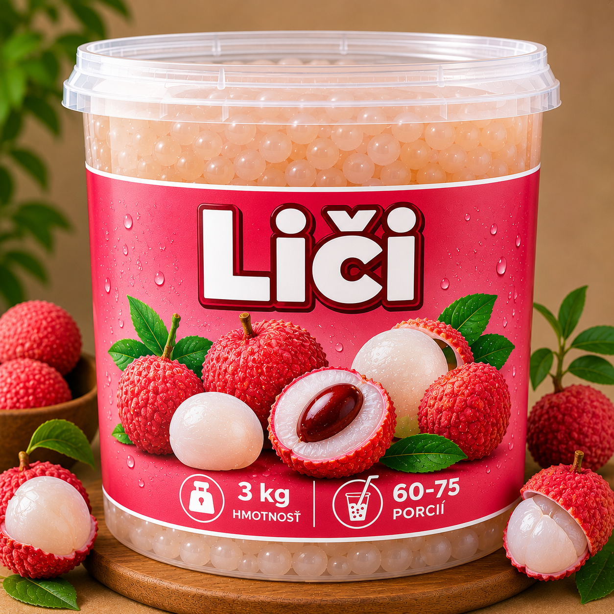 Praskajúce guličky Liči do Bubble Tea s ovocnou náplňou a chuťou liči.