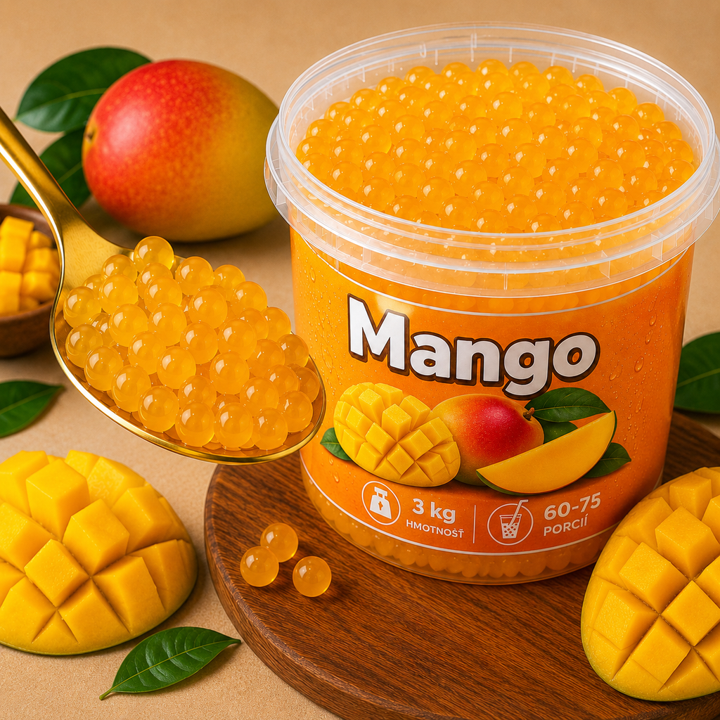 Praskajúce guličky Mango (Popping Boba) vhodné do Bubble Tea, limonád a dezertov.